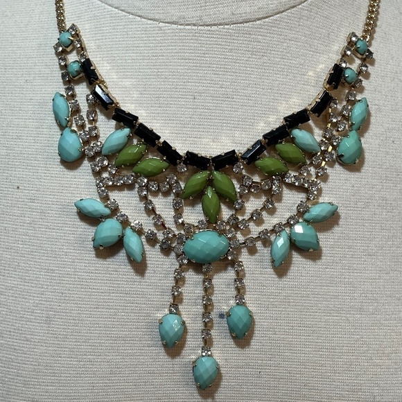 Floral Necklace 12” Blue Boho Western Retro Classic Preppy 80s Workwear Hippie - Picture 1 of 8
